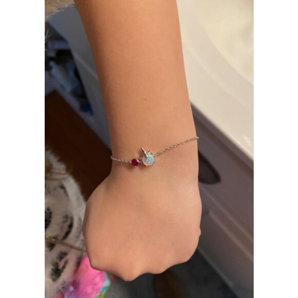 Opal Unicorn Bracelet Sterling Silver Lobster Claw Cubic Zirconia unicorn - Picture 4 of 4